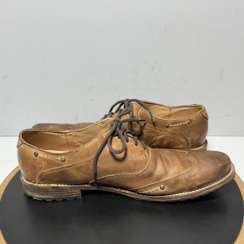 Bed Stu Shoes Mens Size 12 Brown Leather Lace Up Wingtip Casual Studded Oxfords